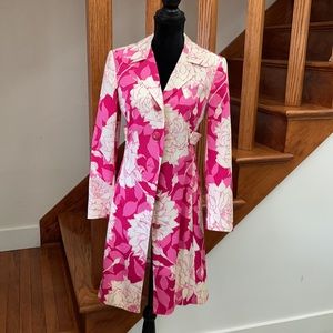 Trina Turk Pink/White Botanical Coat, Spring Coat